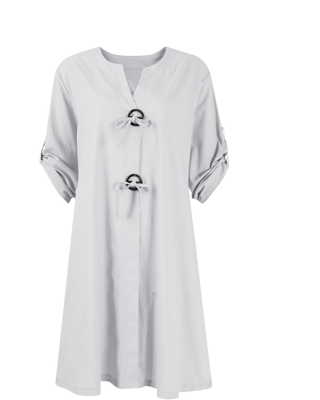 Rochie din in cu mâneci lungi și nasturi eleganți®