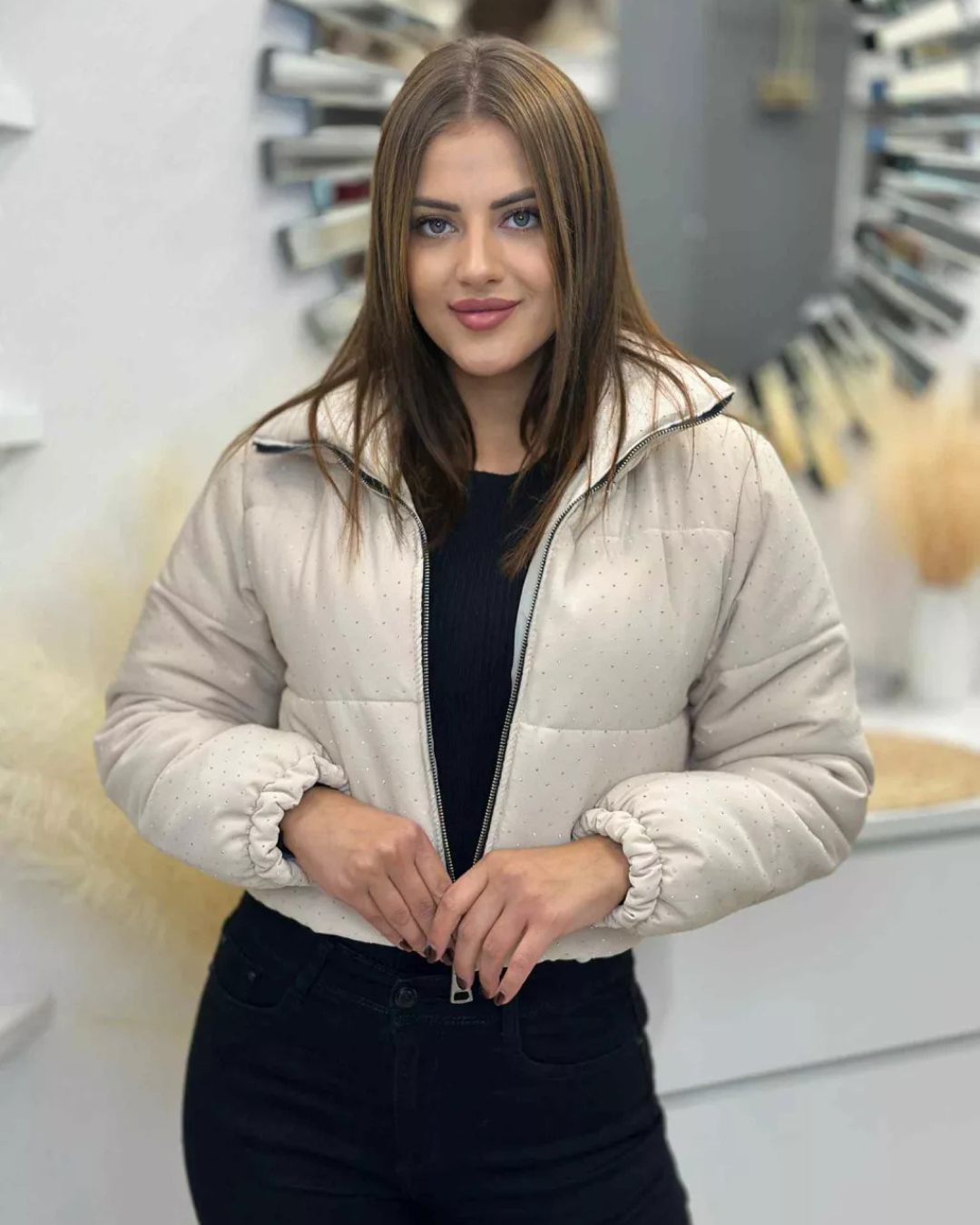 Palton de iarnă pentru femei cu pietre decorative și fermoar®