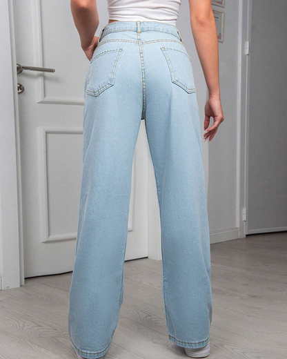 Blugi Largi și Ușori cu Talie Înaltă și Stil Relaxat