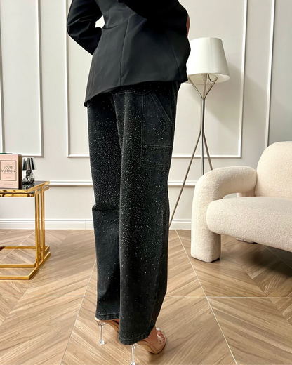 Blugi Largi cu Detalii de Diamante și Stil Cargo