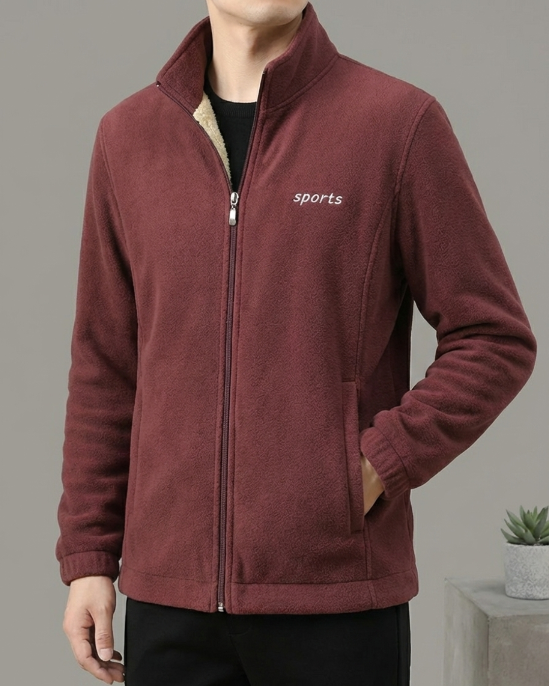 Jacheta termică căptușită cu blană artificială pentru bărbați