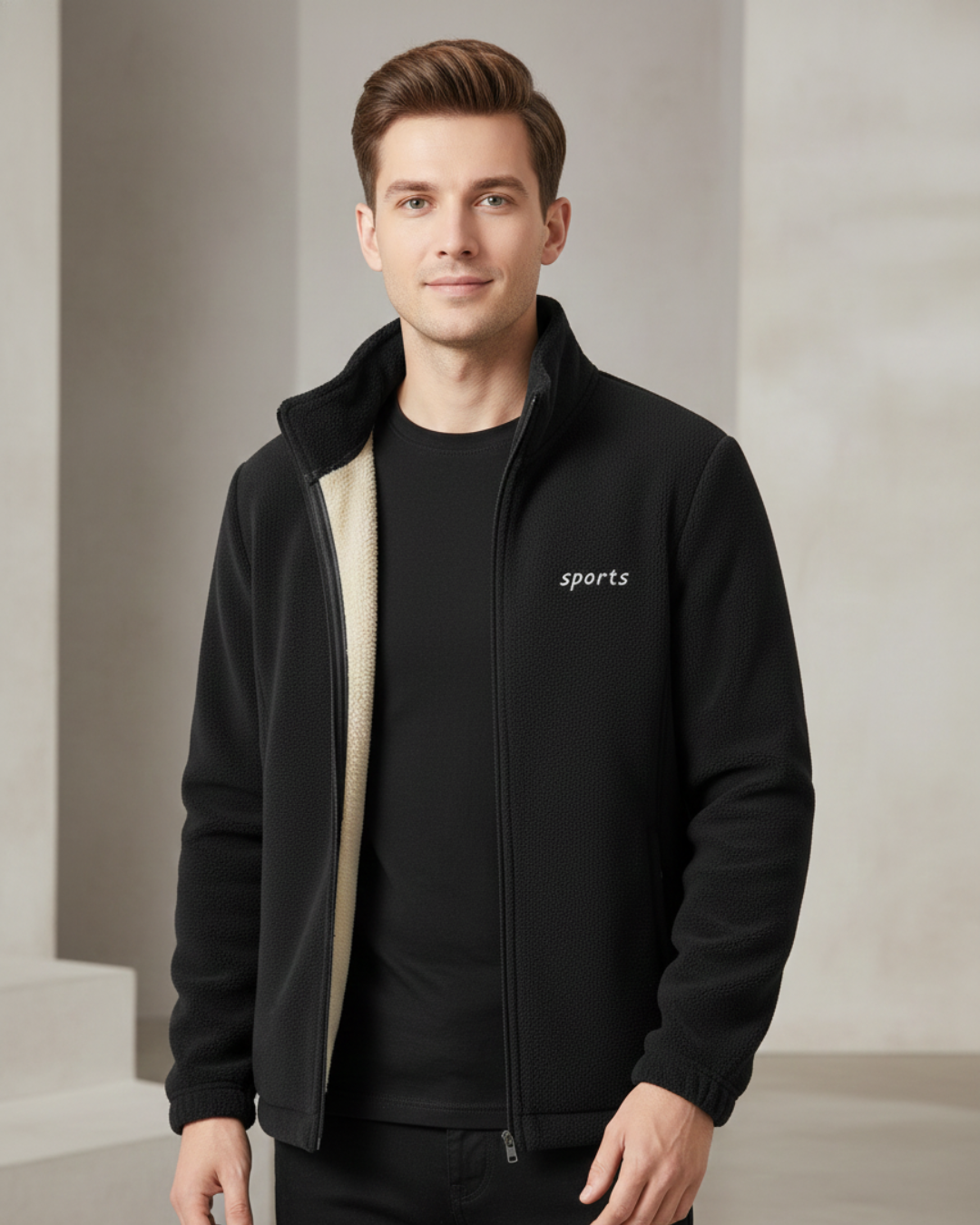 Jacheta termică căptușită cu blană artificială pentru bărbați