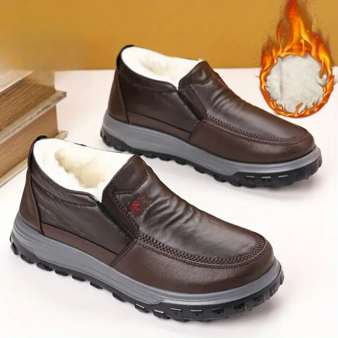 Mocasini ergonomici din piele și impermeabili, cu căptușeală din fleece pentru bărbați