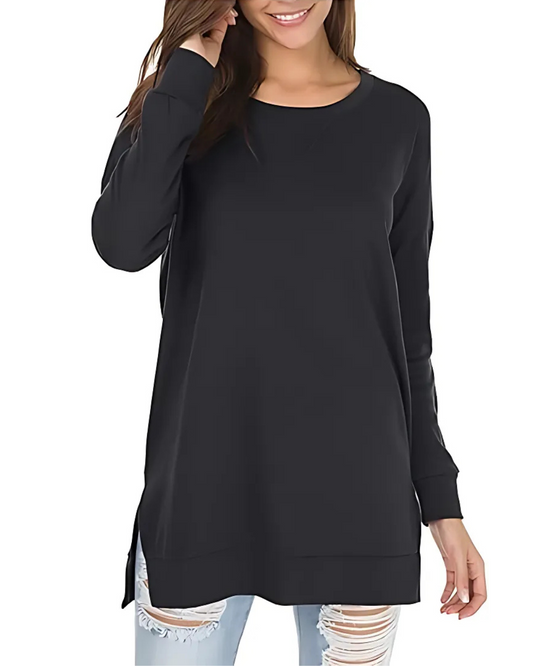 Pulover cu mâneci lungi și croială lungă, cu un stil casual și confortabil 