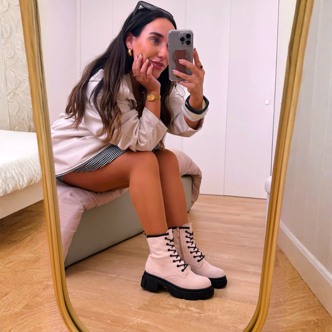 Ghete militare cu platformă cu efect de piele de căprioară pentru femei®