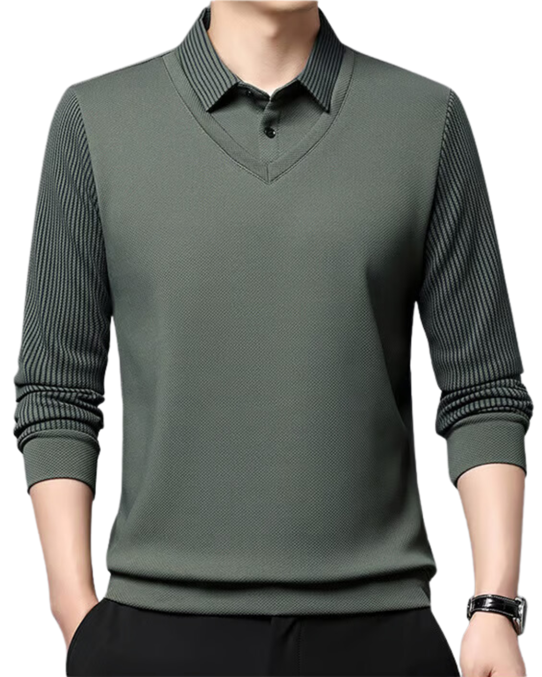 Cămașă din Două Piese cu Guler Fals în Dungi pentru Bărbați®