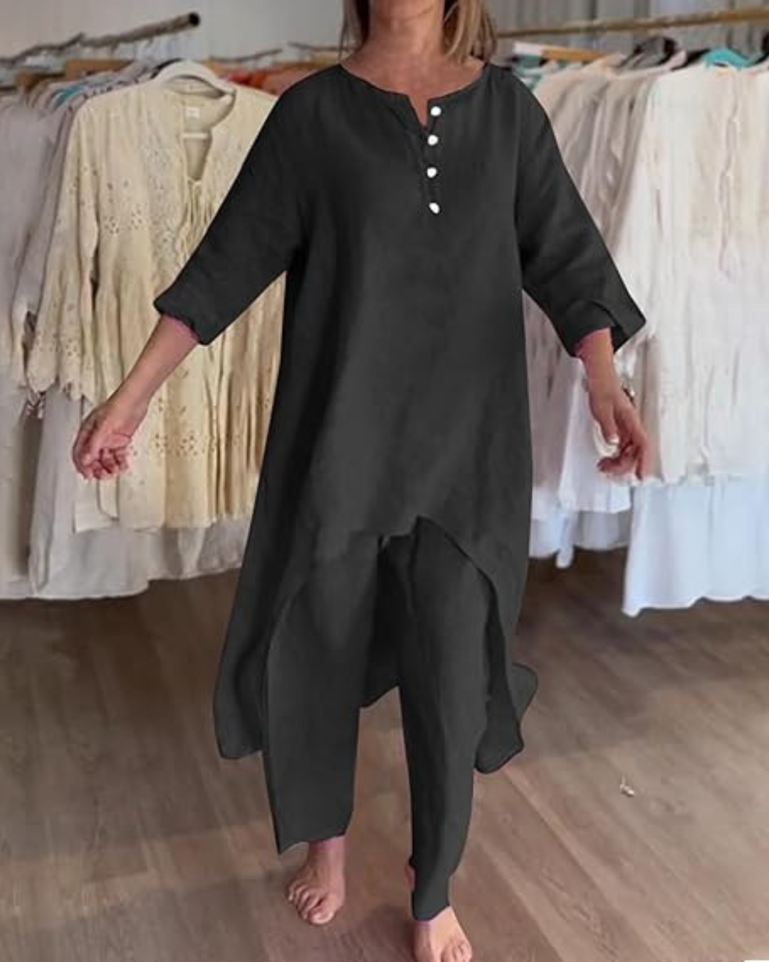 Set Casual din In pentru Femei Stil Natural