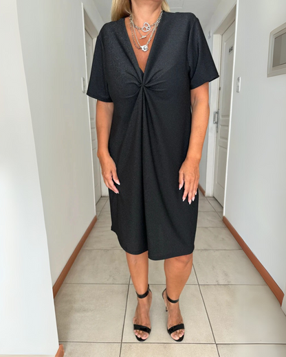 Rochie cu Mânecă Scurtă cu Volane pe Piept pentru Femei