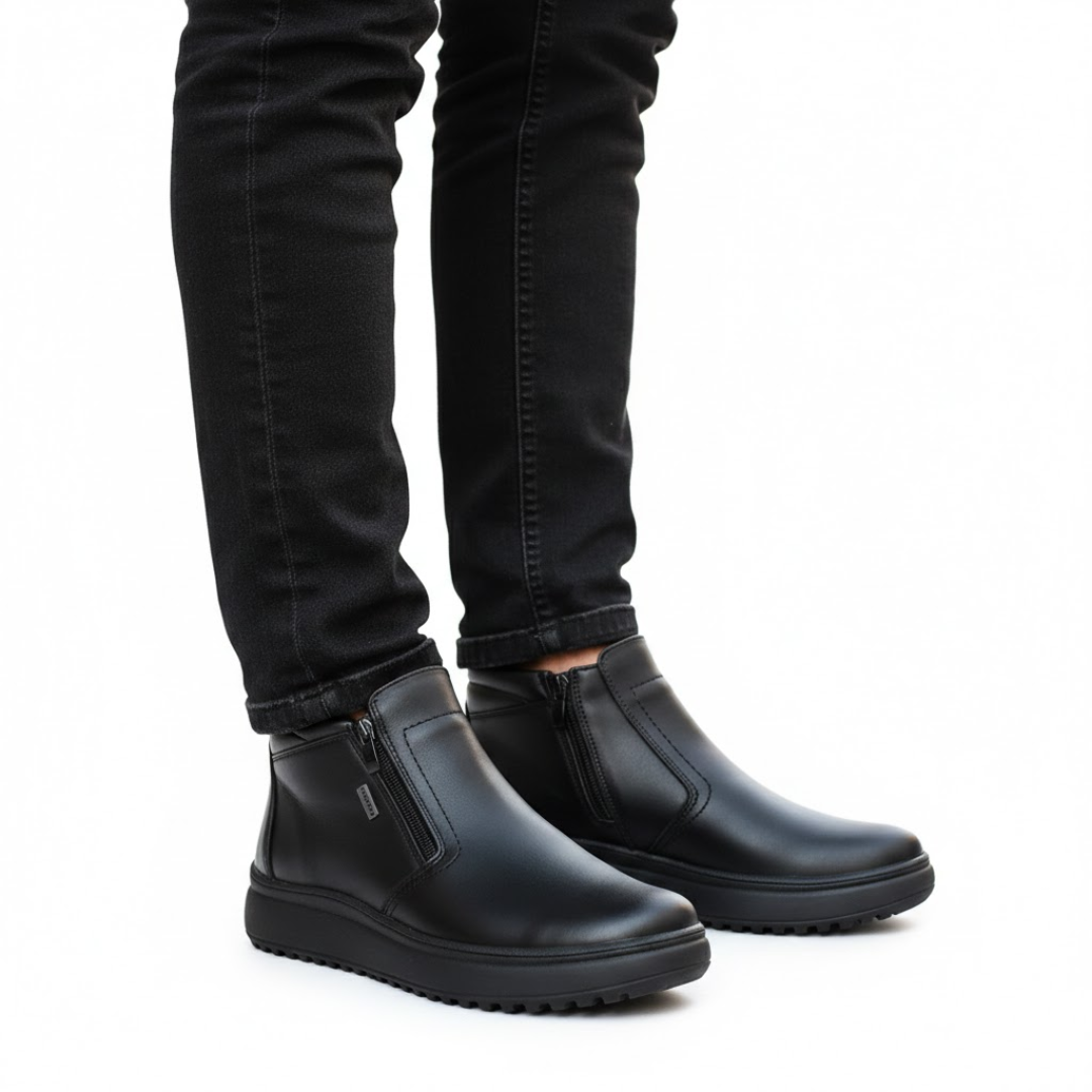 Ghete de Iarnă din Piele cu Fermoar pentru Bărbați