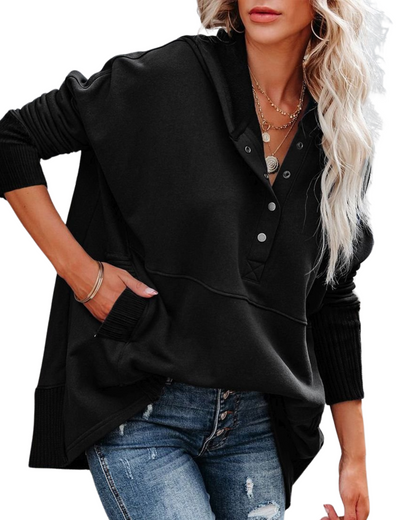 Pulover with long, long, croi, decolteu în V și nasturi