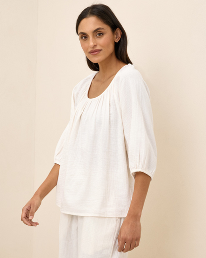 Bluză cu gât Rotund Double Gauze Lightness și Stil Natural