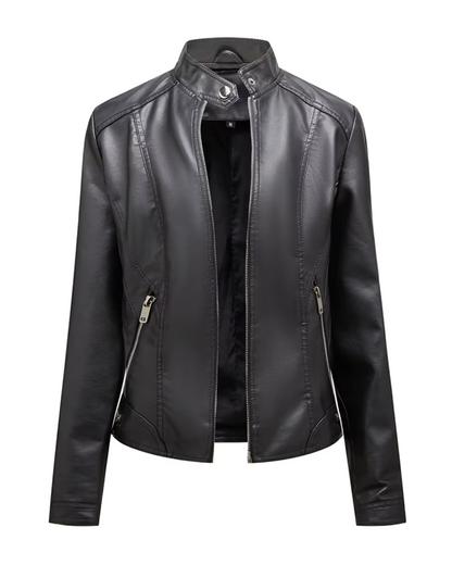 Jachetă din Piele cu Fermoar pentru Femei