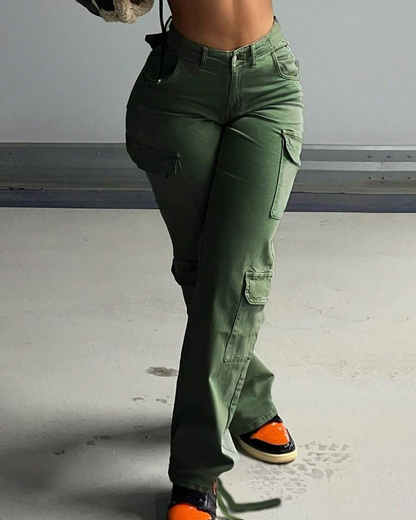 Cargo Pants with Talie Înaltă pentru Femei with Multiple Buzunare 