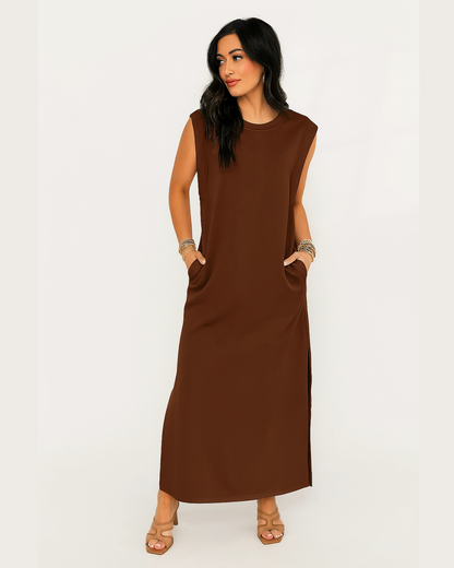 Rochie lungă și lung, cuzunare laterale