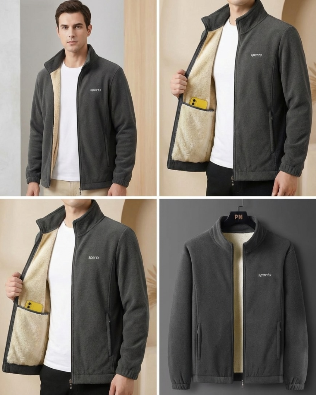 Jacheta termică căptușită cu blană artificială pentru bărbați