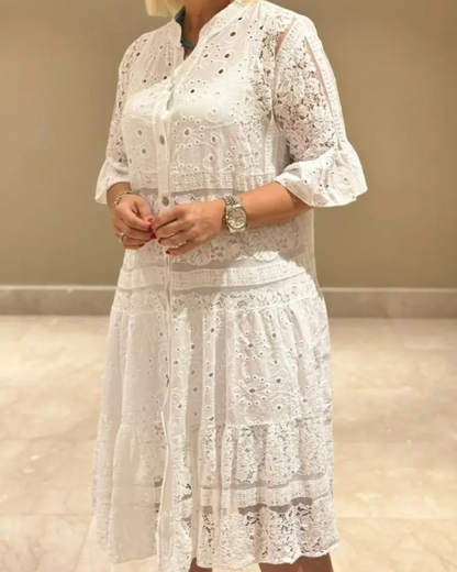 Rochie din dantelă cu mâneci și nasturi în față®