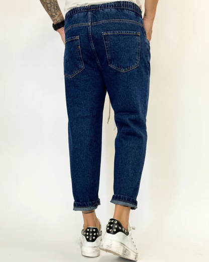 Blugi Cropped cu Șireturi și Tăieturi