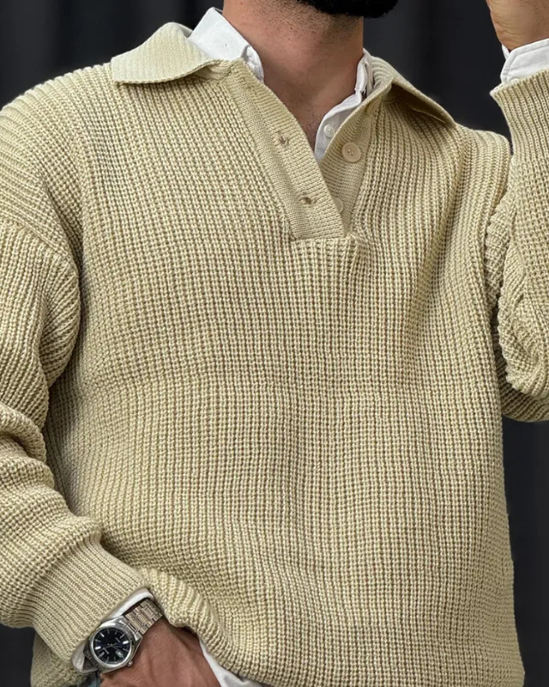 Pulover din tricot cu guler polo pentru bărbați