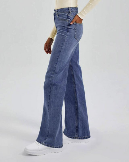 Blugi Pentru Femei cu Talie înaltă, Picioare Largi și Buzunare Multiple