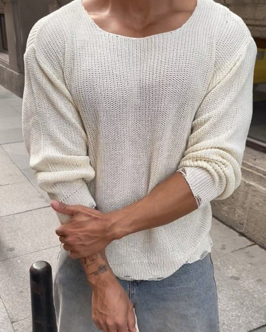 Pulover Bărbătesc cu Mâneci Lungi și gât Cret Mare 