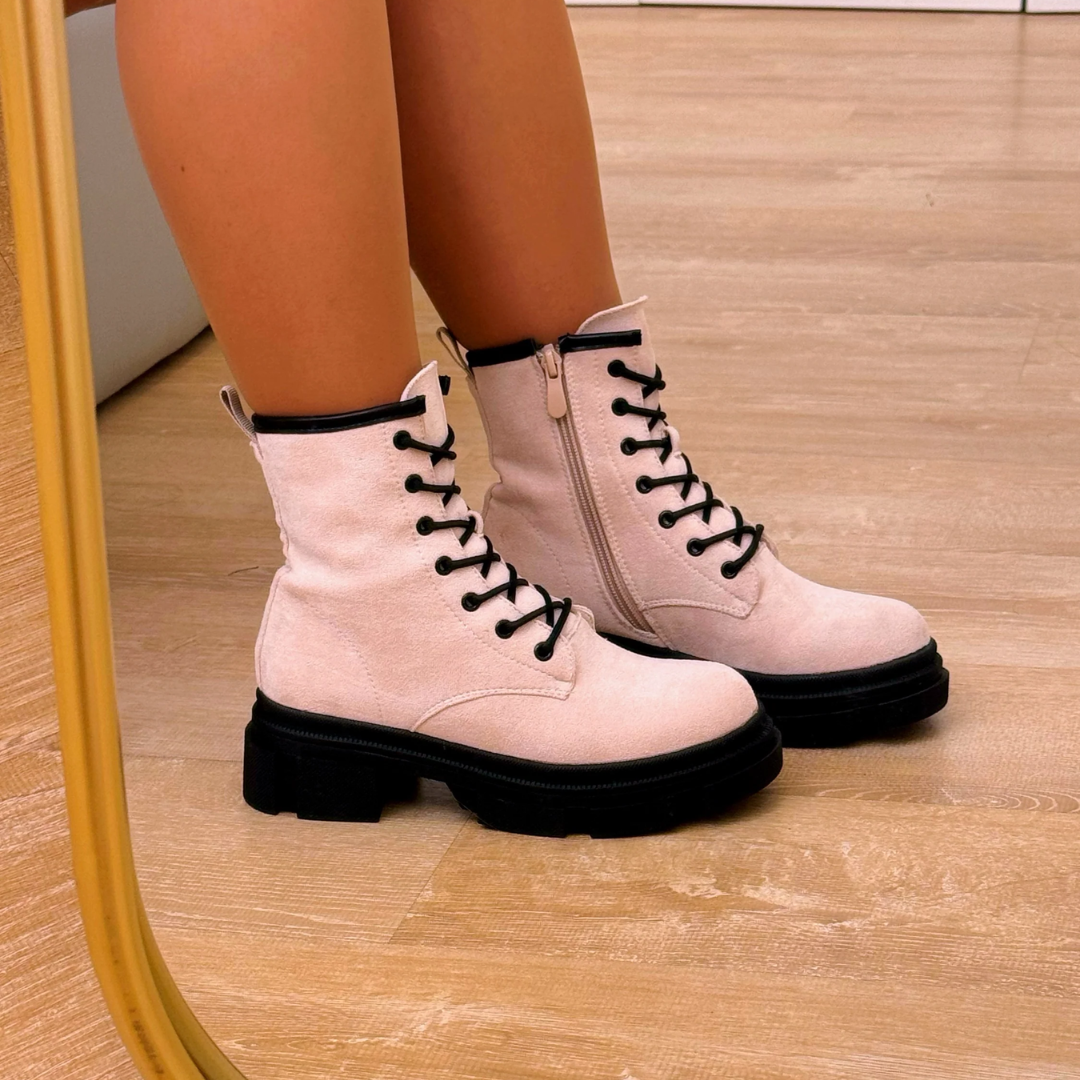 Ghete militare cu platformă cu efect de piele de căprioară pentru femei®