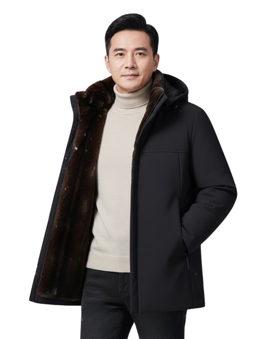 Jachetă cu Glugă Detașabilă și Căptușeală Caldă Pentru Bărbați