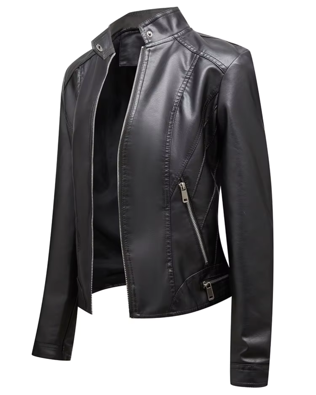 Jachetă din Piele cu Fermoar pentru Femei