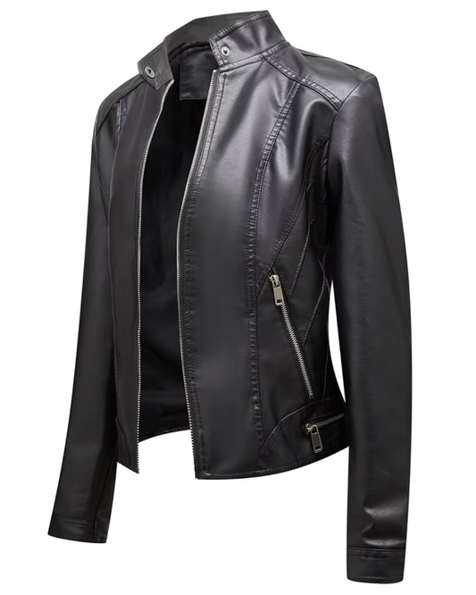 Jachetă din Piele cu Fermoar pentru Femei