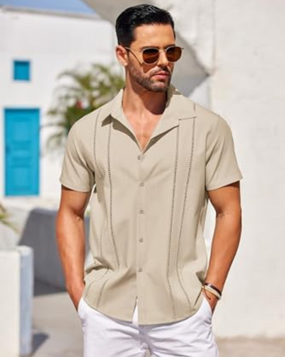Cămașă Guayabera Cuban Linen Pentru Bărbați Prospețime și Stil Atemporal 