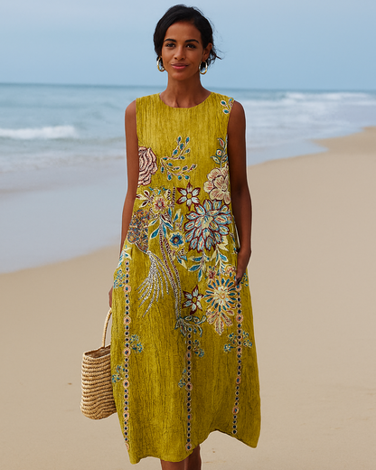 Rochie fără mâneci cu imprimeu floral vintage pentru femei