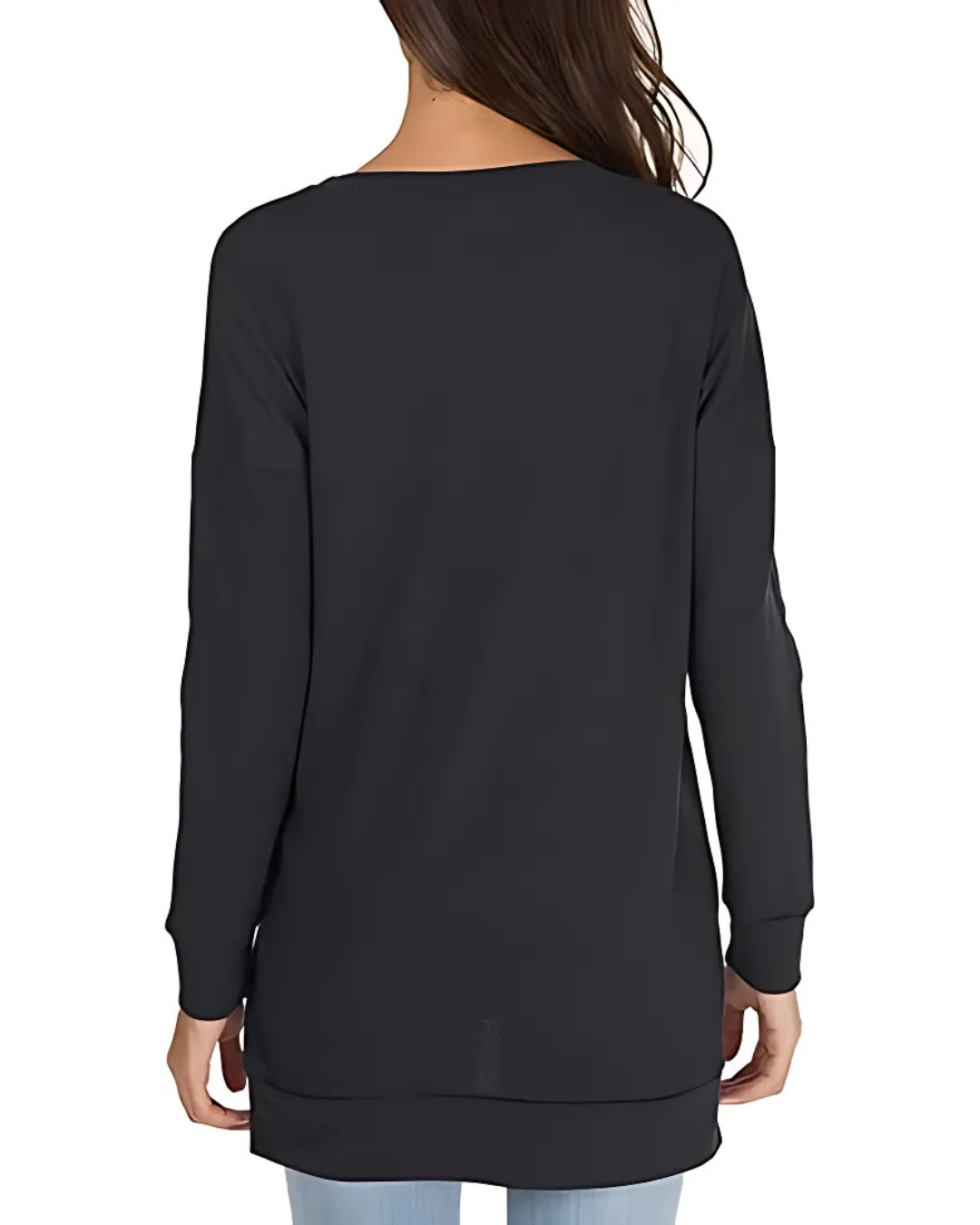 Pulover cu mâneci lungi și croială lungă, cu un stil casual și confortabil 