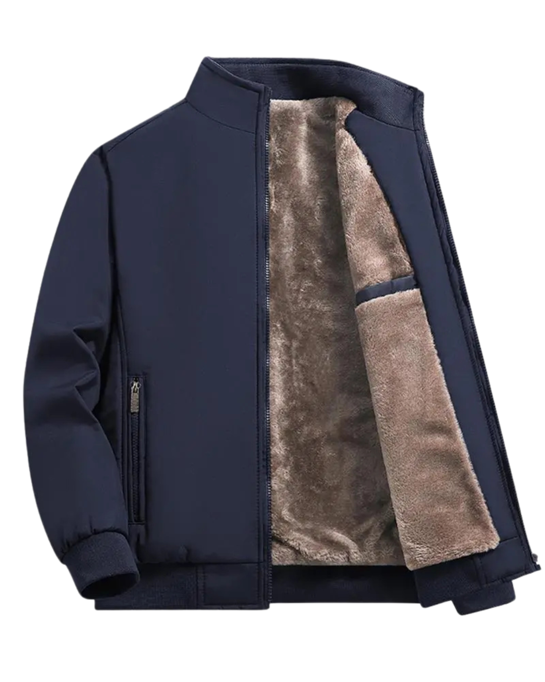 Palton din lână pentru bărbați cu căptușeală termică și închidere cu fermoar cu guler înalt în culoare uni®