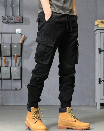 Pantaloni Cargo pentru Bărbați cu Croială Regulară și Buzunare cu Nasturi, Design Casual și Talie Reglabilă 