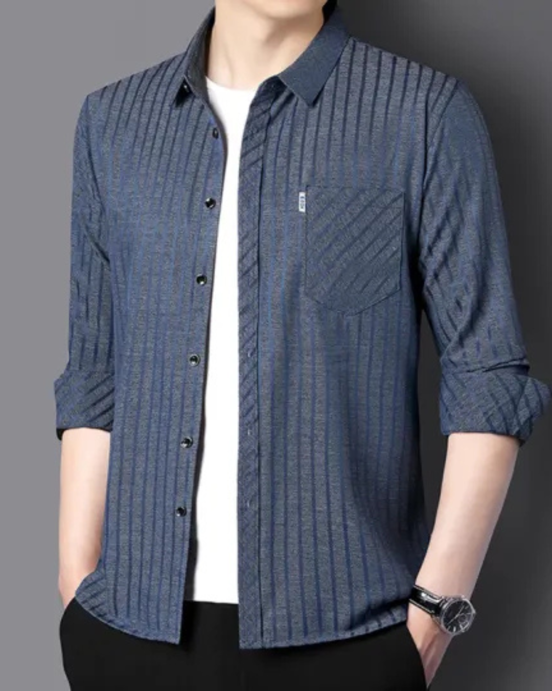 Cămăși cu Guler cu Rever în Dungi Pentru Bărbați