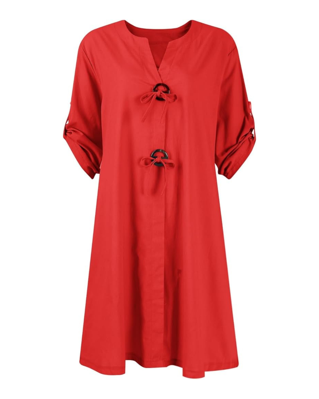 Rochie din in cu mâneci lungi și nasturi eleganți