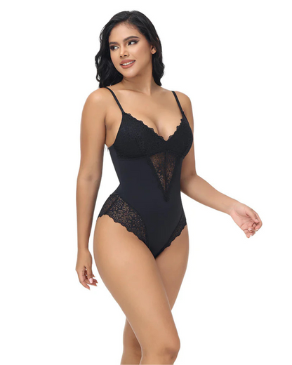 Fără Mâneci, o Singură Piesă de Dantelă de Modelare a Corpului cu Curele Subțiri Pentru Femei 