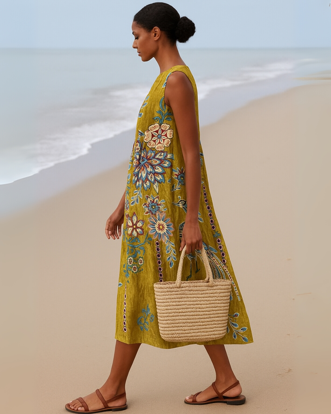 Rochie fără mâneci cu imprimeu floral vintage pentru femei