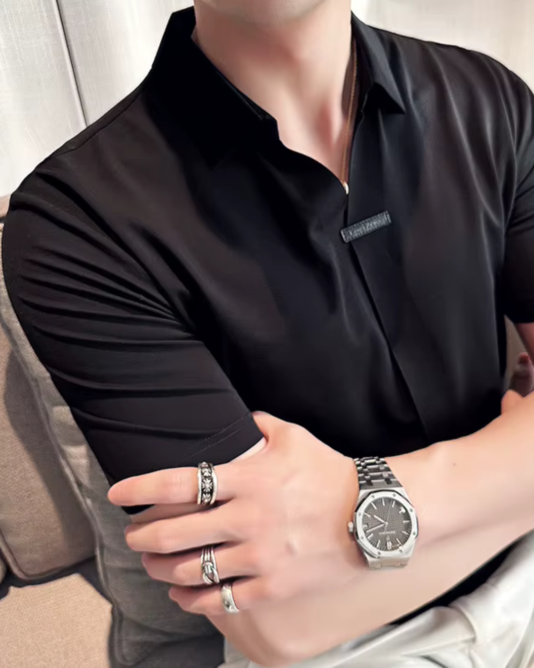 Elasticitate Ridicată Ușoară Moale și Rezistenta la încrețire Cămașă Polo Pentru Bărbați în Culoare Solidă 