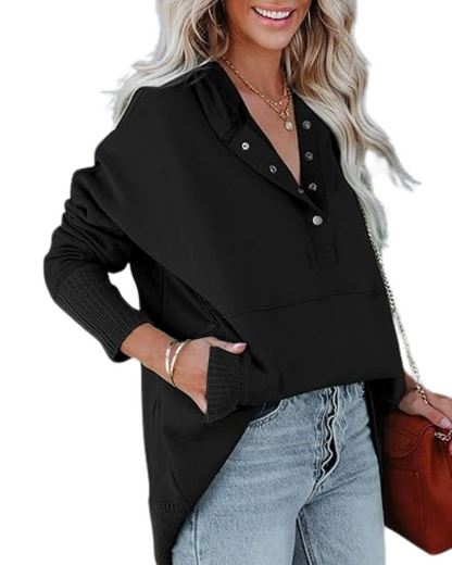 Pulover with long, long, croi, decolteu în V și nasturi