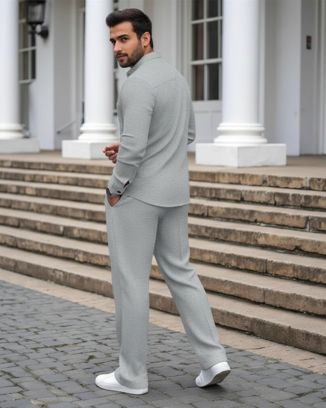 Set Masculin din Tricou și Pantaloni cu Textură Waffle®