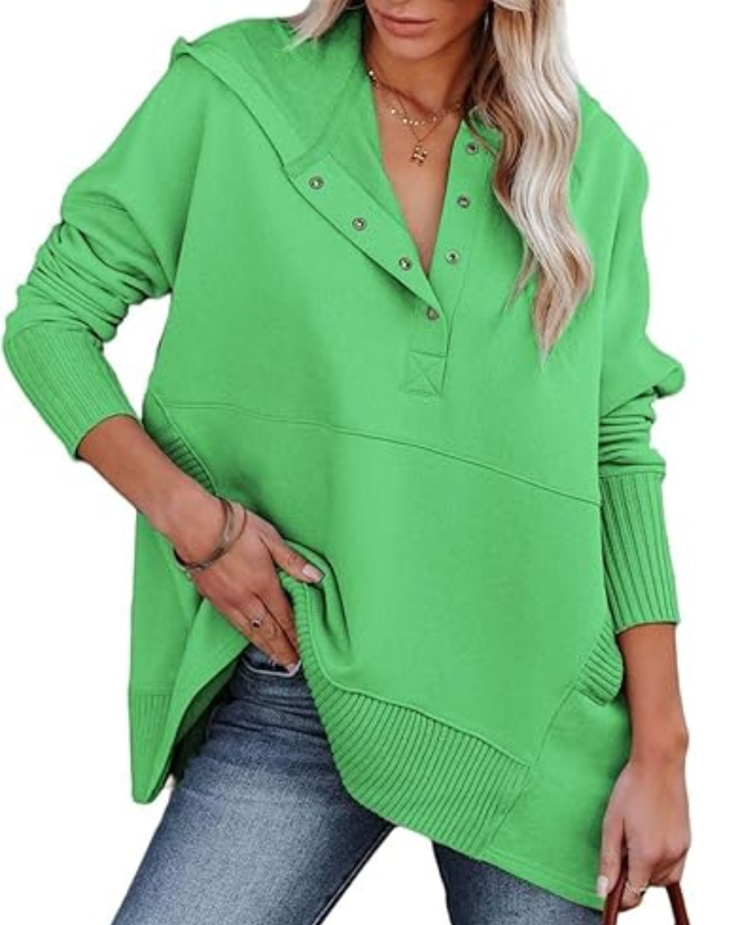 Pulover with long, long, croi, decolteu în V și nasturi