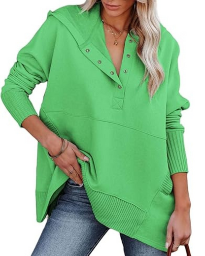 Pulover with long, long, croi, decolteu în V și nasturi