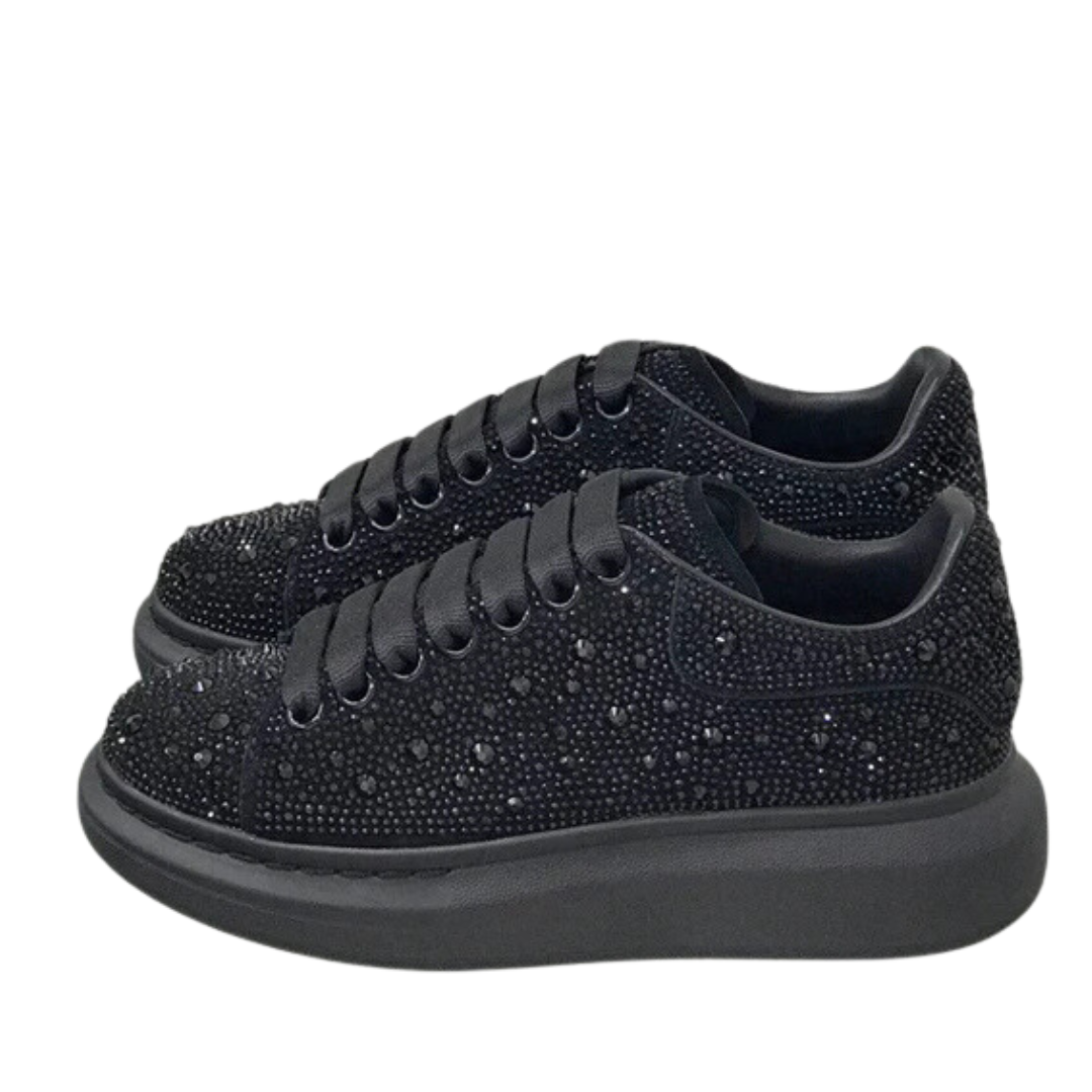 Sapatos Confortáveis com Diamantes e Sola Alta