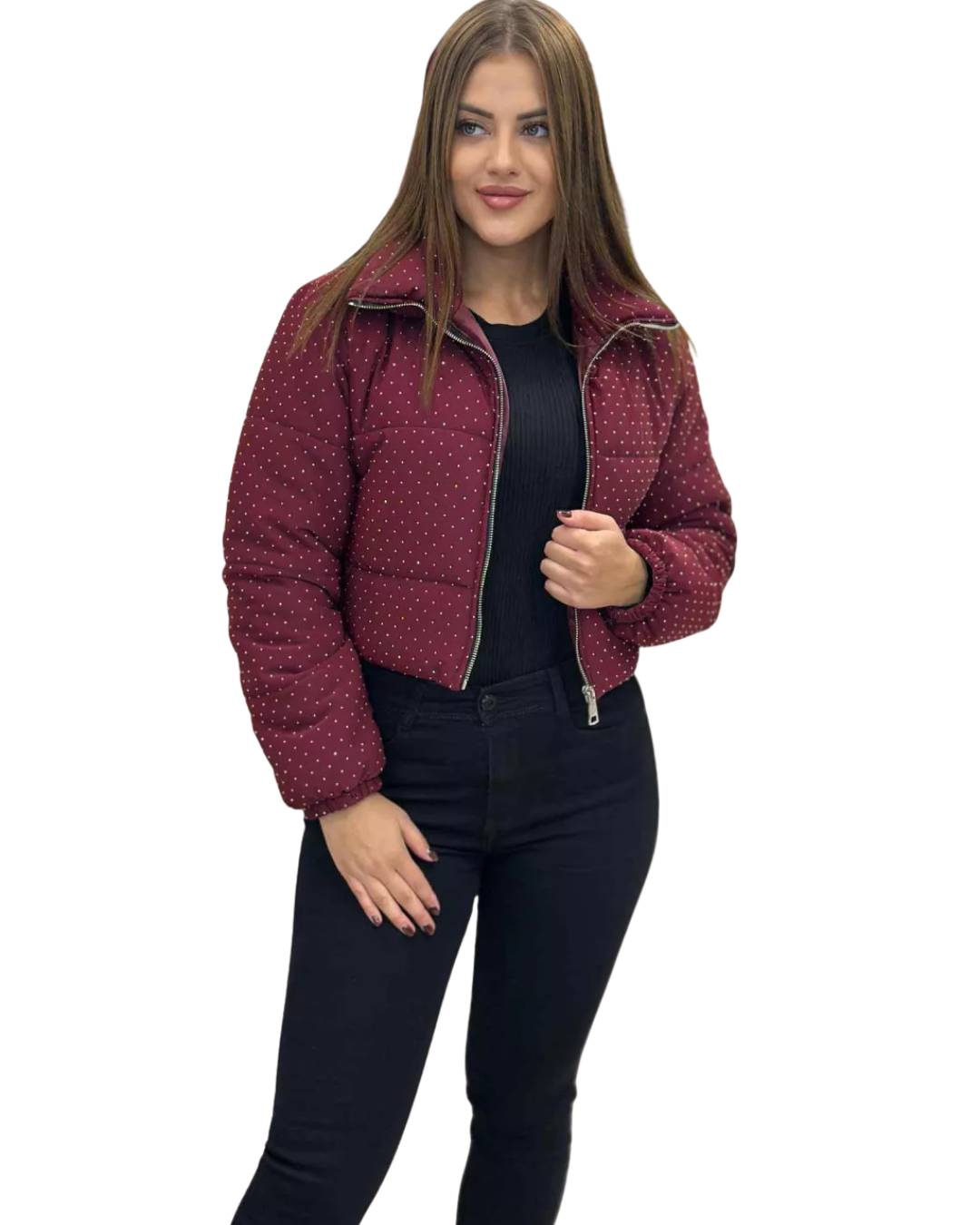 Palton de iarnă pentru femei cu pietre decorative și fermoar®