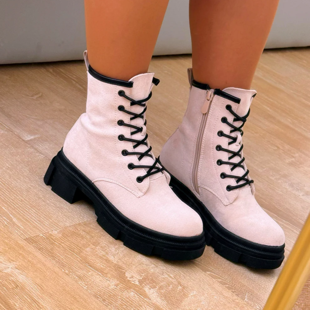 Ghete militare cu platformă cu efect de piele de căprioară pentru femei®