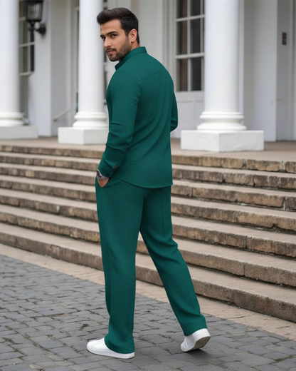 Set Masculin din Tricou și Pantaloni cu Textură Waffle®