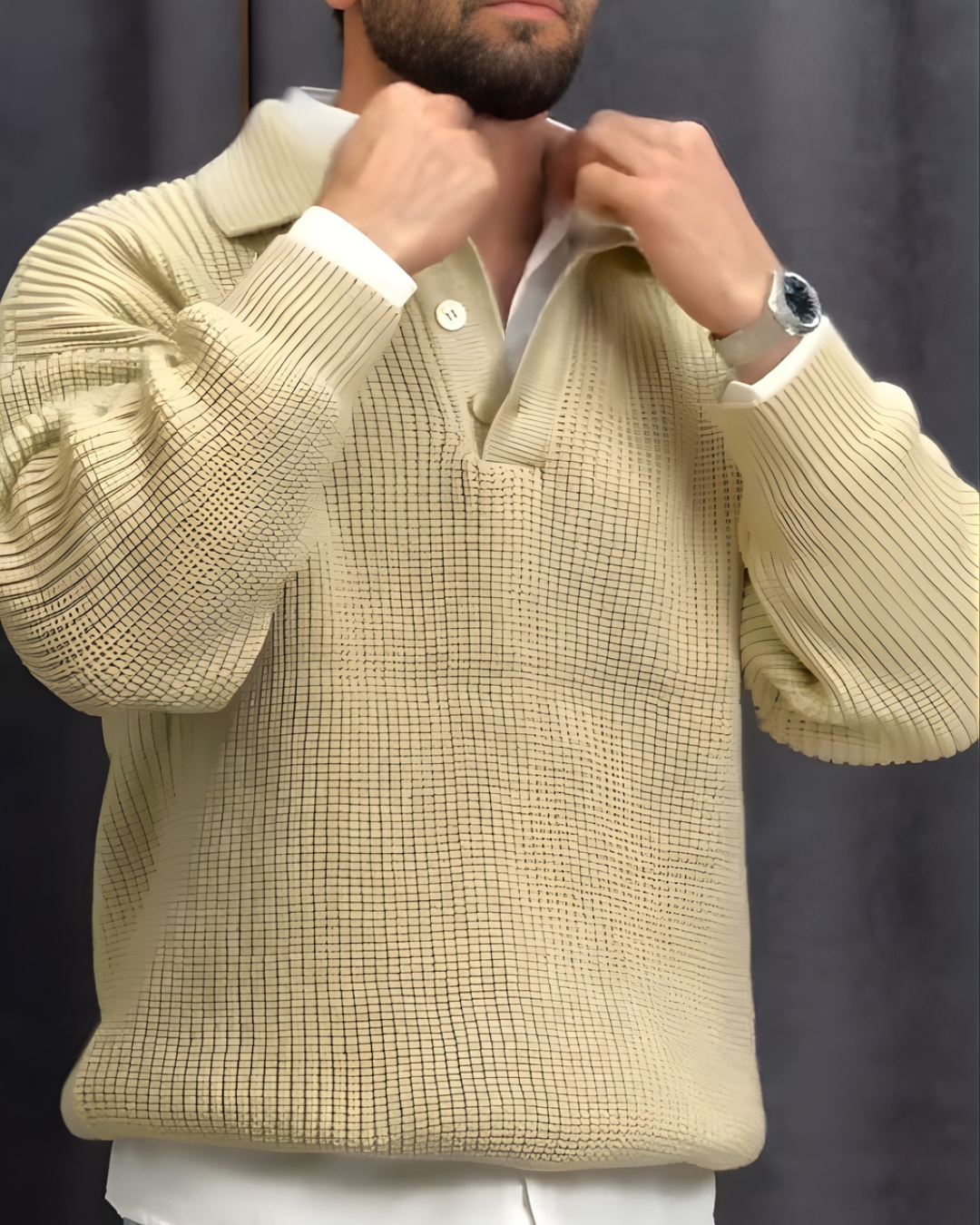 Pulover din tricot cu guler polo pentru bărbați