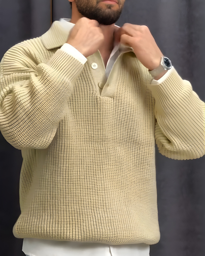 Pulover din tricot cu guler polo pentru bărbați