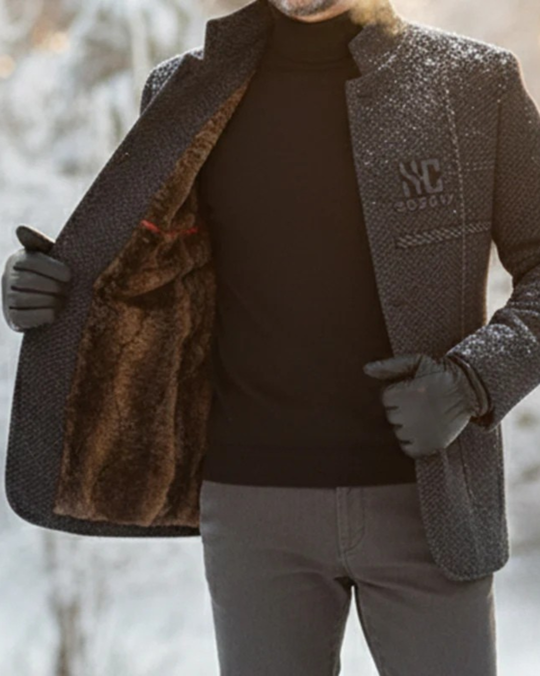 Jacheta termică din tricot pentru bărbați cu guler înalt