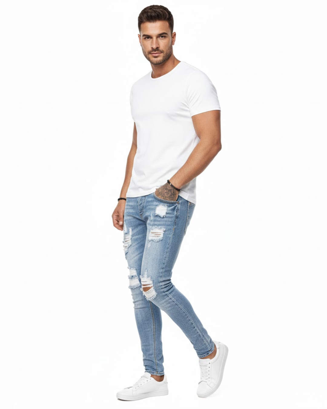 Blugi skinny cu rupturi în stil urban pentru bărbați®